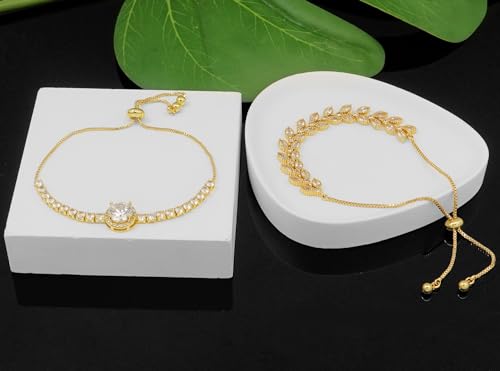 Tennis Bracelet for Women Cubic Zirconia Bracelets Adjustable Slider Bracelets - color: Gold