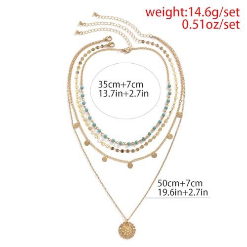Gold Stack Necklace Chunky Necklaces for Women Trendy Coin Pendant Long Necklaces Western Jewelry for Women Cowgirl Cowboy Chic Country Outfit Boho Accessories Birthday Jewelry Gifts - color: B Boho Turquoise Necklaces