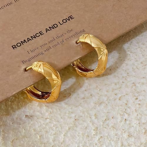 Small Chunky Huggie Hoop Earrings for Women - 18K Gold Plated Boho Ethnic, Hypoallergenic Dainty Vintage Gifts for Women - color: Starburst Pattern