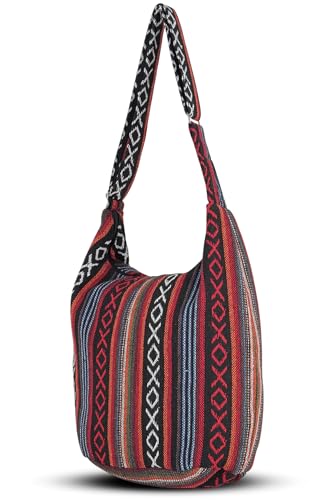 Your Cozy Hobo Sling Bags For Women Crossbody Bag Thai Top Handmade Shoulder Bag with Adjustable Strap - color: Tribe-red