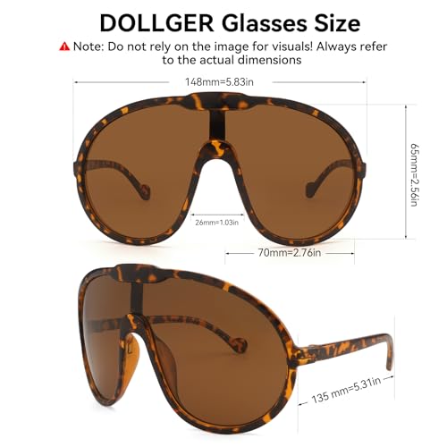 Dollger Oversized One Piece Sunglasses For Women Fashion Men Wrap Around UV400 Shield Goggles - color: Leopard Frame Tea Lenses