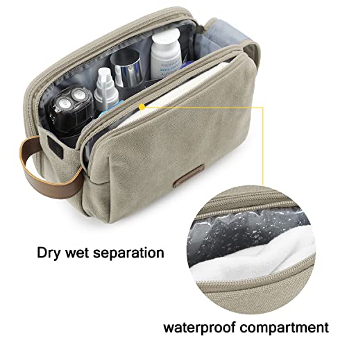 BAGSMART Toiletry Bag for Men, Canvas Travel Toiletry Organizer Dopp Kit Water-resistant Shaving Bag for Toiletries Accessories,Beige-Medium - color: Beige, size: Medium