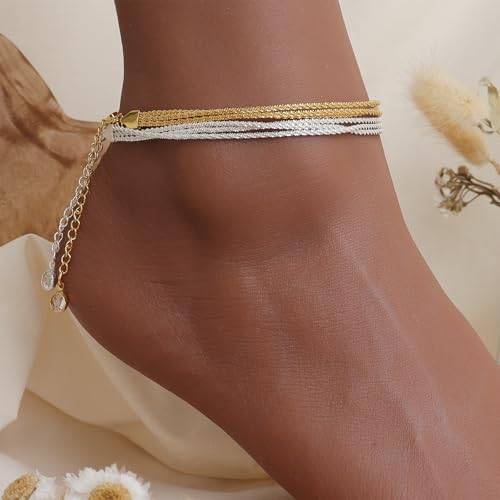 Dainty Gold Shell Pearl Charm Ankle Bracelet for Women Trendy non-Tarnish Adjustable Anklet Summer Beach Fashion Jewelry Gift - color: Silver Layered