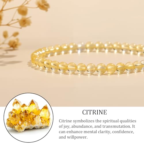 Natural Gemstone Beads Bracelets Healing Crystal Stone Beaded Bracelet for Women Men Handmade Spiritual Jewelry Gifts - color: Citrine, size: Round Beads
