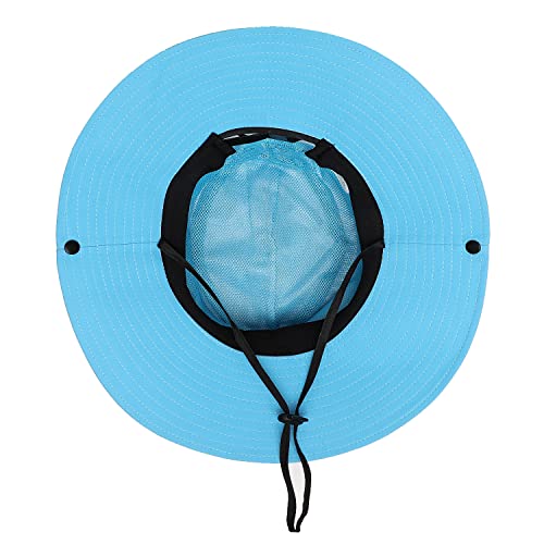 Womens Summer Sun Hat Beach Hat Wide Brim Outdoor UV Protection Hat Foldable Cool Mesh Ponytail Bucket Hat - color: Pure Sky Blue