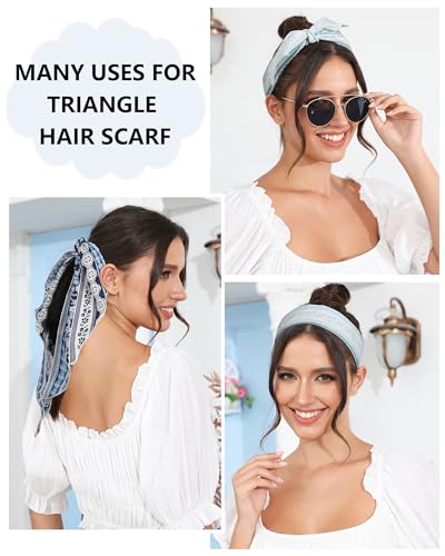 AWAYTR 3Pcs Hair Bandanas Head Kerchief for Women Girls Tie-Back Boho Hair Scarf Headband Bandana Triangle Head Scarf - color: Stripe Print - Pink / Light Blue / Navy Blue
