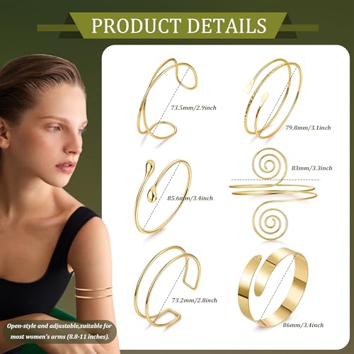 6PCS Gold Arm Cuff for Women Upper Arm Cuff Bracelets Adjustable Open Cuff Bangle Bracelet Minimalist Coil Swirl Upper Arm Bands Armband Set - style: Style B