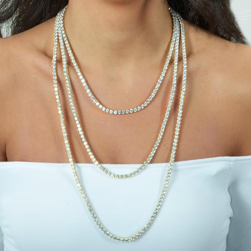 Gem's Beauty Moissanite Tennis Necklaces for Women Gifts 2-6.5mm 925 Silver Tennis Necklace Men D Color Round Cut Diamond 4.59-112.00CT