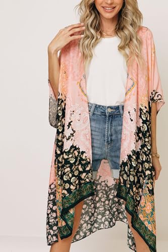 Breezy Lane Kimonos for Women Swimsuit Coverups Beach Cover Up Swimwear Cardigan Summer - color: Blackpink Floral