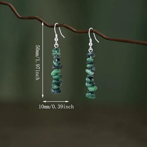 Handmade Bohemian Vintage Silver Nature Stone Beads Long Dangle Drop Earrings for Women - color: Black Green