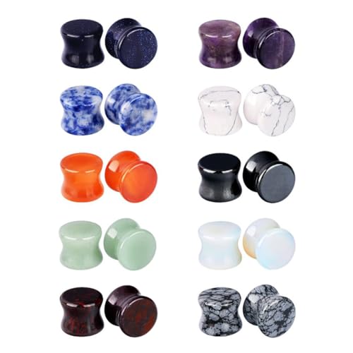 Longbeauty 20/30 Pcs Set Mixed Stone Saddle Double Flared Ear Tunnels Expander Plugs Stretcher 3MM-20MM - style: 10pairs, 00g(10mm)