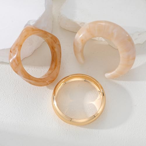 FAXHION Chunky Resin Acrylic Bangle Bracelets for Women, Colorful Wide Geometric Bangles Set, Statement Stackable Bracelet Jewelry Gift - color: Light Pink