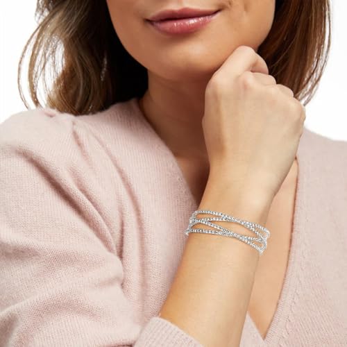 Women's Multi-Layer Rhinestone Cuff Bracelet Sparkling Crystal Tennis Bangle for Bridal Wedding Party - color: 1221 Silver