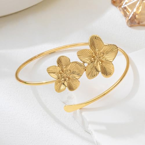 Arm Cuff for Women Gold Upper Arm Bracelet Minimalist Adjustable Cuffs Bangle Punk Dress Jewelry - style: Flower C