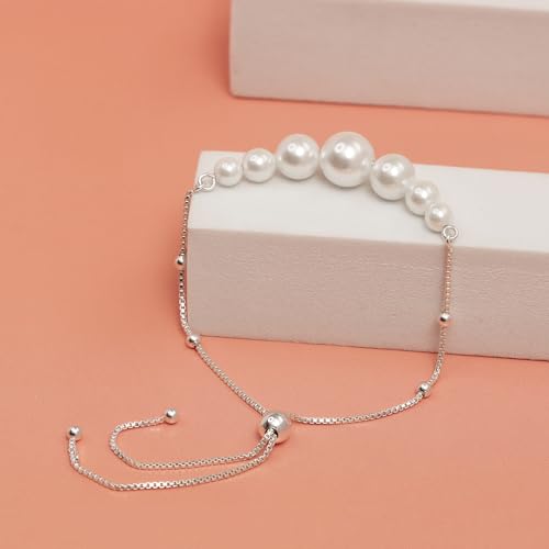 LeCalla Pearl Bracelets for Women in 925 Sterling Silver & 14K Gold-Plated Silver | Adjustable Pearl Bolo Bracelets | Handmade Sliding Chain Beaded Bracelet Jewelry Gifts for all Occasions - color: Bead Bolo Bracelet