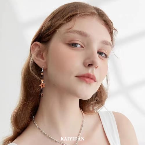 Silver/Gold Boho Dangle Statement Earrings for Women Trendy,Handmade Vintage Dainty Cute Long Drop Summer Earrings,fashion Accessories Jewelry Gifts - color: A100 Wooden Star Beads Long Earrings