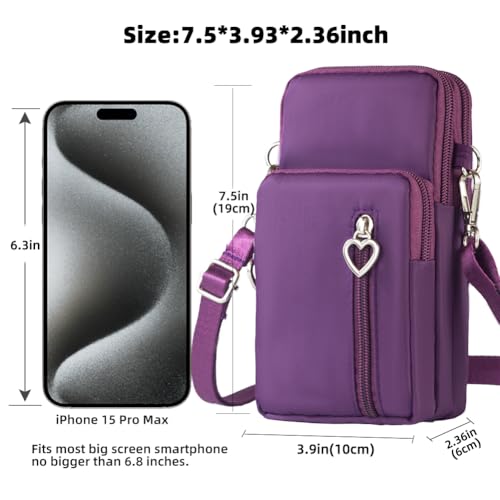 JANKS Small Crossbody Bag for Women - Mini Phone Purses with Crossbody Strap and Wallet - Nylon Arm Bag - color: A-grape Purple