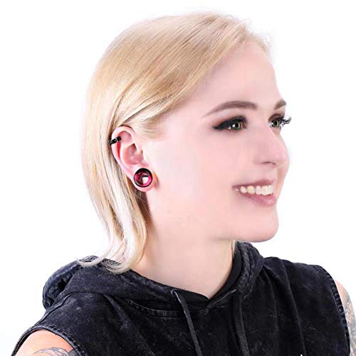 WBRWP 20/28pcs Ear Stretching kit Set: Hollow Hard/Soft Silicone Plugs and Tunnels Ear Expander Gauges Stretcher Body Piercing Jewelry - style: 28pcs Thick/Mixed Black&Dark Pink
