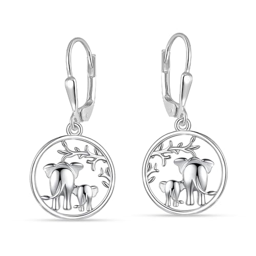 LeCalla 925 Sterling Silver Drop Earrings | Lever-Back Drop Earrings | Hypoallergenic Silver Teardrop Leverback Dangle Earring for Women Jewelry Gifts - color: Elephant Family-30MM
