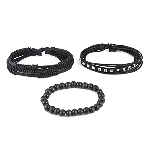 HZMAN Wrap Bracelets Men Women, Hemp Cords Wood Beads Ethnic Tribal Bracelets, Leather Wristbands - style: Wooden bead style 7