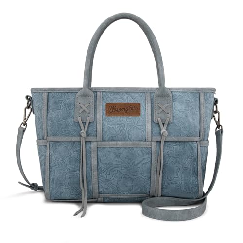Montana West Wrangler Woven Tote Bag for Women Western Floral Tooled Purses and Handbags - color: Floral Tooled Jean
