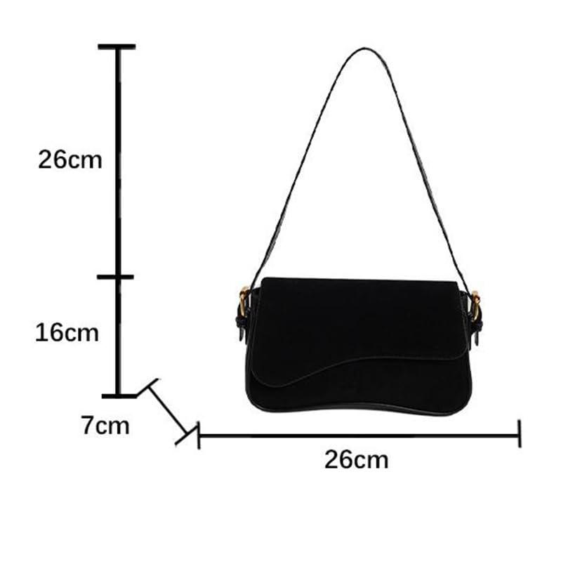 Women's Shoulder Bag Suede Handbag Underarm Purse Tote Bag Brown Suede Purse Y2K Crossbody Bag with Removable Strap - color: Black