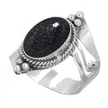 Handmade 925 Sterling Silver Plated Ring Natural Gemstone Carnelian, Rose Quartz, Tiger Eye, Crystal Oval Boho Jewelry For Women - color: Blue Sunstone