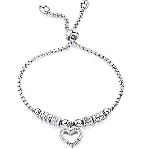 Jude Jewelers Stainless Steel Heart Charm Adjustable Size Beaded Strand Style Wedding Statement Holiday Bracelet - color: Silver