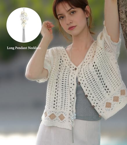 Noessla Boho Long Pendant Necklaces for Women Silver Tassel Long Necklace Sweater Chain Mothers Day Gifts Silver Costume Jewelry for Women - color: White
