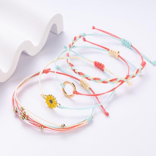 Sunflower Friendship Bracelets Boho Stackable String Bracelets Cute Trendy Gifts for Teen Girls Women - color: Hot Pink
