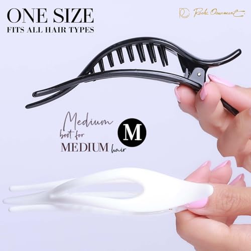 RC ROCHE 6 Pcs Flat French Claw Hair Clips For Women Thick Curly Hair Barrettes Duckbill Concord Side Slide Extra Hold Curved Eyelet Strong Hold Grip, Medium Black and White - color: Black&White
