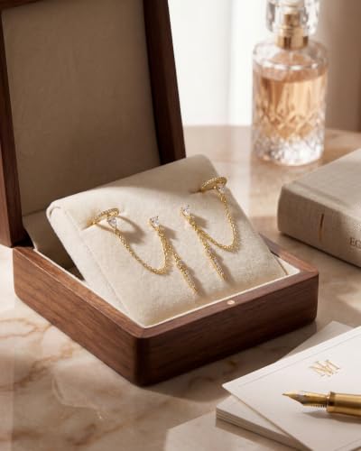 MUMREUES Gold Earrings for Women Trendy 14K Gold Plated Dangle Earrings Small Hoop Huggie Drop Stud Earrings Cubic Zirconia Simple Minimalist Dainty Chain Tassel Hypoallergenic Earrings - color: Ear Cuff & Gold