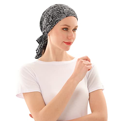 KAKU NANU Women Turban Chemo Beanies Pre Tied Caps Baggy Slouchy Headwear Sleep Scarf - color: Black Tied