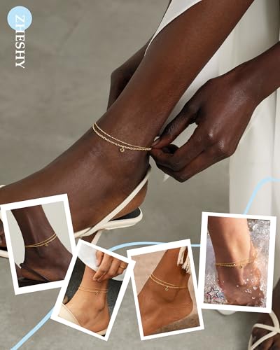 ZHESHY Ankle Bracelets for Women Gold Anklets with Birthstone 14K Gold Plated Dainty Layered Anklets Waterproof Non Tarnish Chain Anklet Bracelets Summer Beach Jewelry Birthday Gifts - color: 08.August(Peridot)