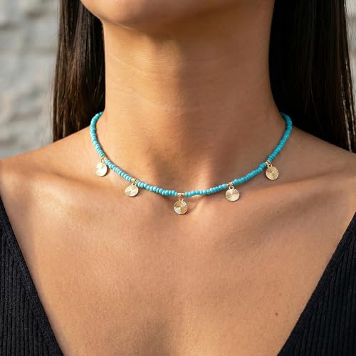 Colorful Boho Bead Choker Necklace Handmade Beaded Necklace Personalized Surfer Beach Necklaces for Women - color: XB Green 08