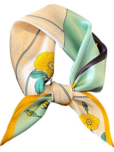 100% Mulberry Silk Scarf for Women Hair Lightweight Square Neckerchief Wrap For Head Scarves 21" - color: 1-yellow Plum Blossom /21"*21"