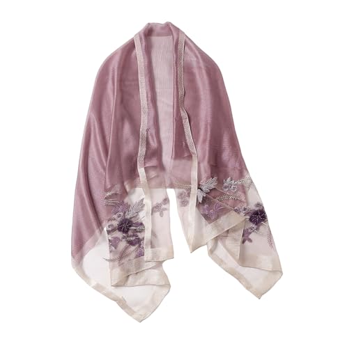 Jeelow Silk Blend Floral Fashion Scarf Shawl Wrap Lightweight Sheer For Women Floral Embroidery Wedding Party Prom - color: Light Orchid