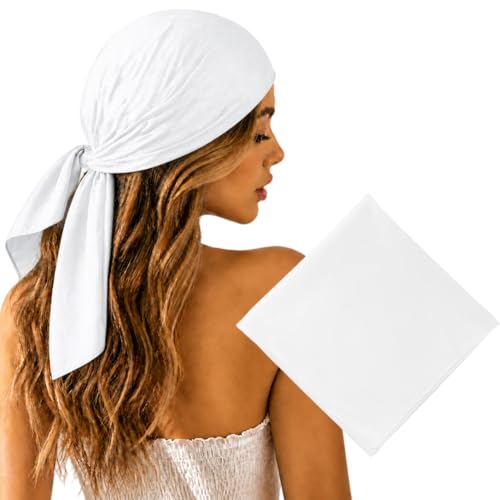 Junvena 27 Inch Extra Large Bandana 100% Cotton,Soft Thin Breathable Headband for Men Women, Solid & Paisley - color: White Single