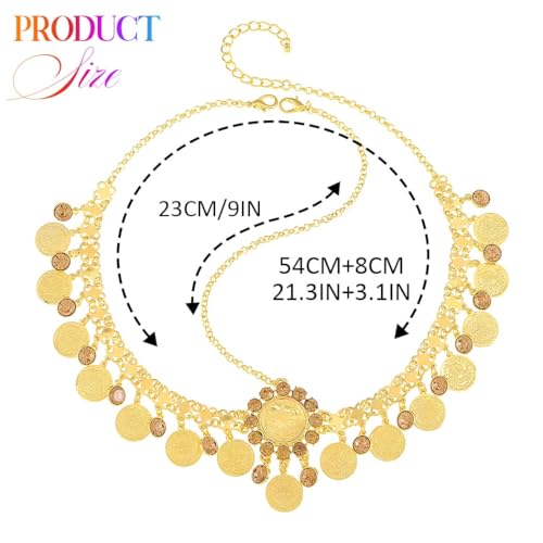 Catery Gold Coin Head Chain Gypsy Headpiece for Women Cotusme (Large Coin) | Egyptian Head Piece Belly Dance Hair Chain Indian Hair Jewelry for Cleopatra Costume Halloween Party Sparkly Dangling - color: Large Coin
