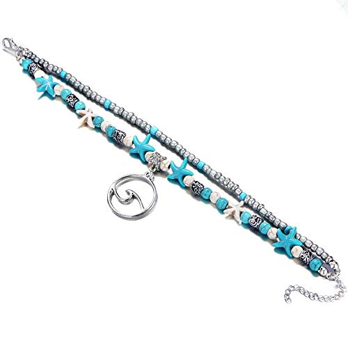 Fesciory Puka Shell Anklet for Women Summer Natural Cowrie Adjustable Ankle Bracelet, Handmade Boho Hawaiian Beach Seashell Jewelry - color: D:Wave