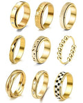 FEYIR 8 Pcs Fidget Rings for Women Anxiety Spinner Stainless Steel CZ Band Ring Spinning Rings Set for Anxiety - color: 9pcs-Gold