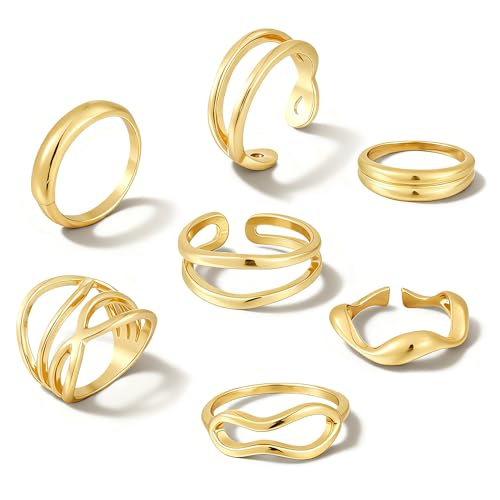 FAXHION 25 PCS Gold Stackable Rings Set for Women, Simple Twist Knuckle Finger Ring Trendy, Dainty Stacking Statement Thumb Rings Pack Jewelry Gift - color: Gold-Irregular