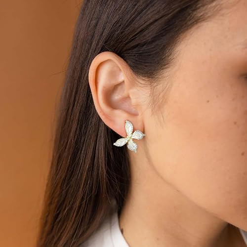 Pink Flower Earrings for Women, 925 Sterling Silver Stud Earrings, Cute Plumeria Earrings For Women, Cherry Blossom Hypoallergenic Stud - color: Sparkle Butterfly