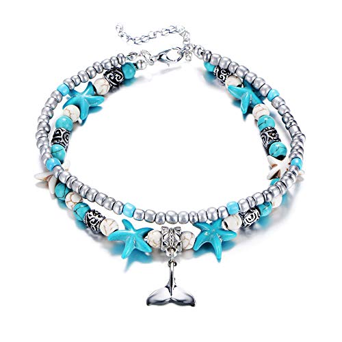 Fesciory Puka Shell Anklet for Women Summer Natural Cowrie Adjustable Ankle Bracelet, Handmade Boho Hawaiian Beach Seashell Jewelry - color: E:Mermaid
