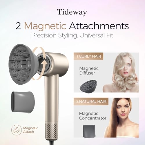 Tideway Hair Dryer Professional High-Speed Ionic Blow Dryer 110,000 RPM, Compact Hair Dryer with Magnetic Diffuser, Fast Drying with Brushless Motor Low Noise Smart Temperature Control-H11 - color: Gold