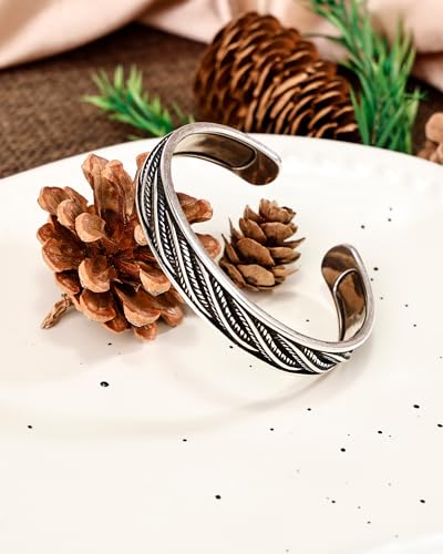 Vintage 925 Sterling Silver Bracelet, Exquisite Leaf Engraved Adjustable Bracelet, Vintage Jewelry Silver Bangle for Women