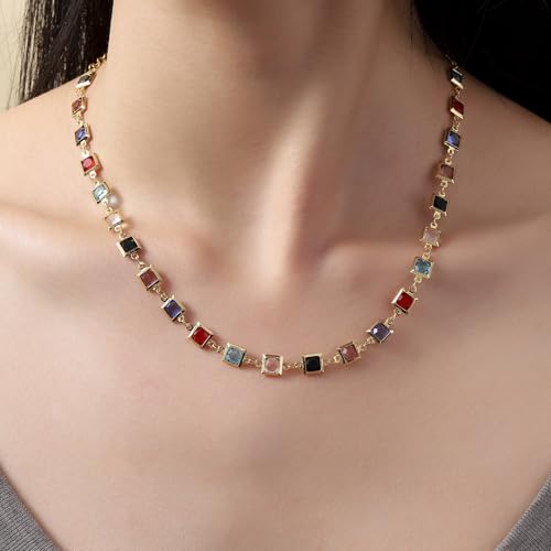 Beaded Choker Necklaces for Women 18k Gold Plated Dainty Gold Choker Necklaces for Women - style: big square cz choker