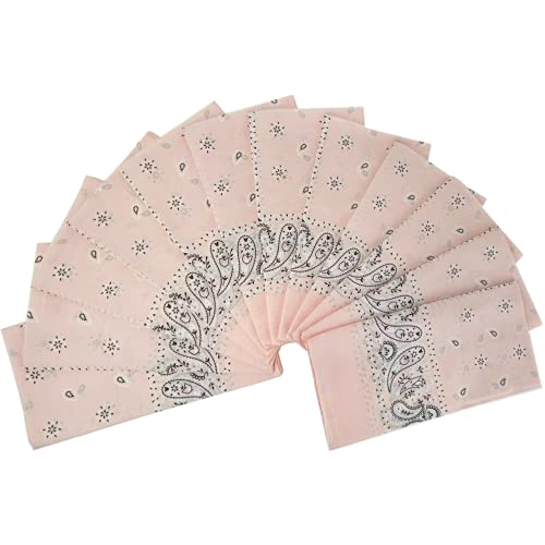 Vamqor 12pcs Bandana for women and men 100% Cotton Custom Fashion Paisley Design Multifunctional Outdoor Square Handkerchief - color: Pink
