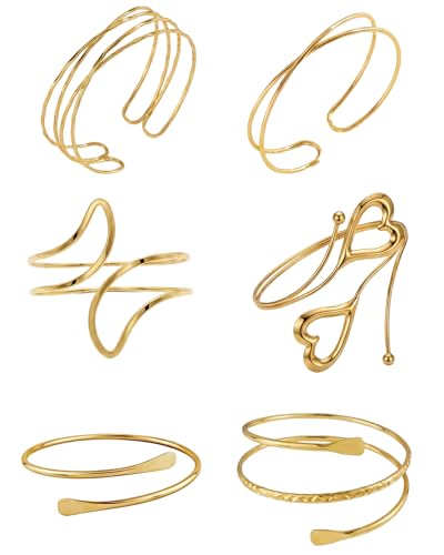 6 Pcs Arm Cuff Jewelry for Women, Minimalist Gold Coil Upper Arm Armband Set Metal Simple Open Armlet for Party - color: Heart