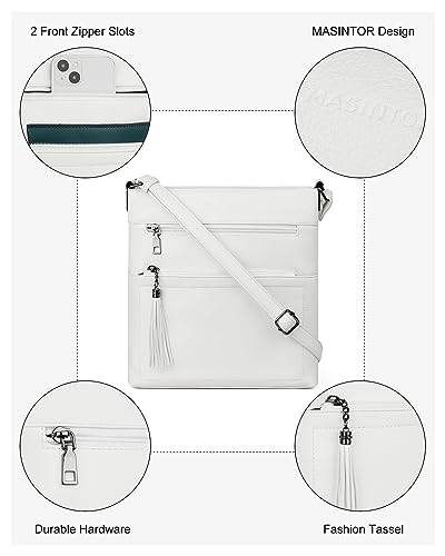 MASINTOR Crossbody Purses for Women, Multi Pocket Casual Crossbody Bag, Adjustable Strap Shoulder Bag with Tassel - color: Pure White